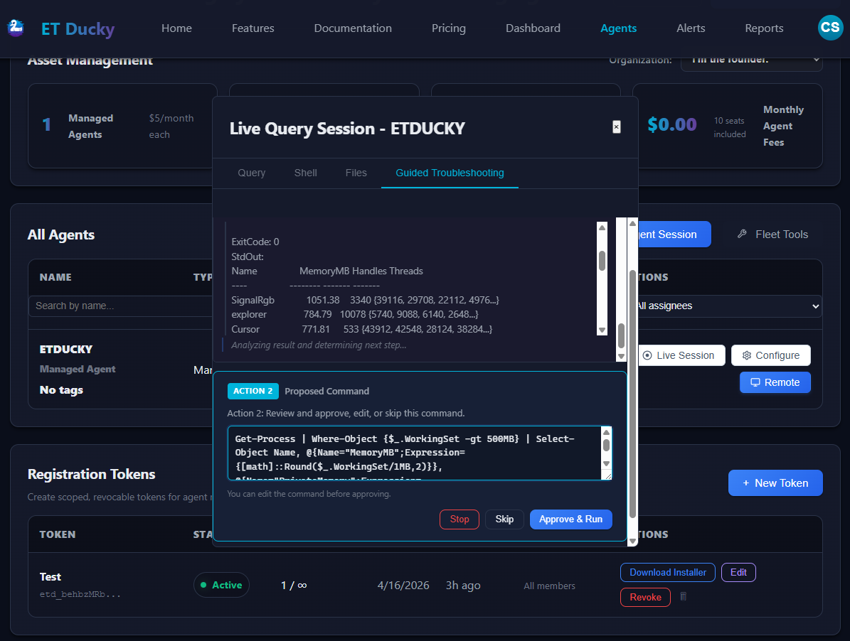 ET Ducky live session automated troubleshooting showcase on Windows 11